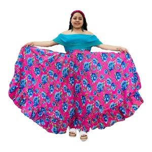 Mexican Folklorico Pink Floral Un Vuelo Skirt